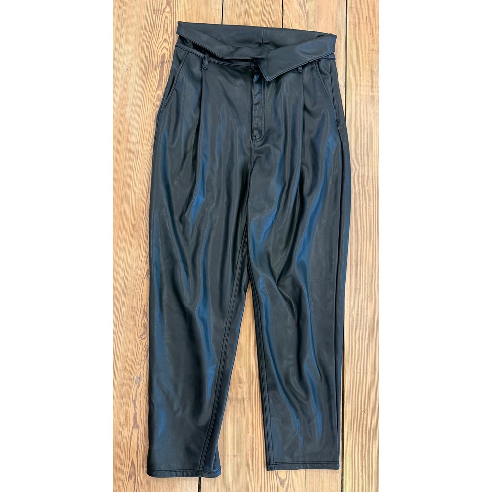 Open Edit Black Faux Leather High Waisted Paperbag Pants Womens Size M